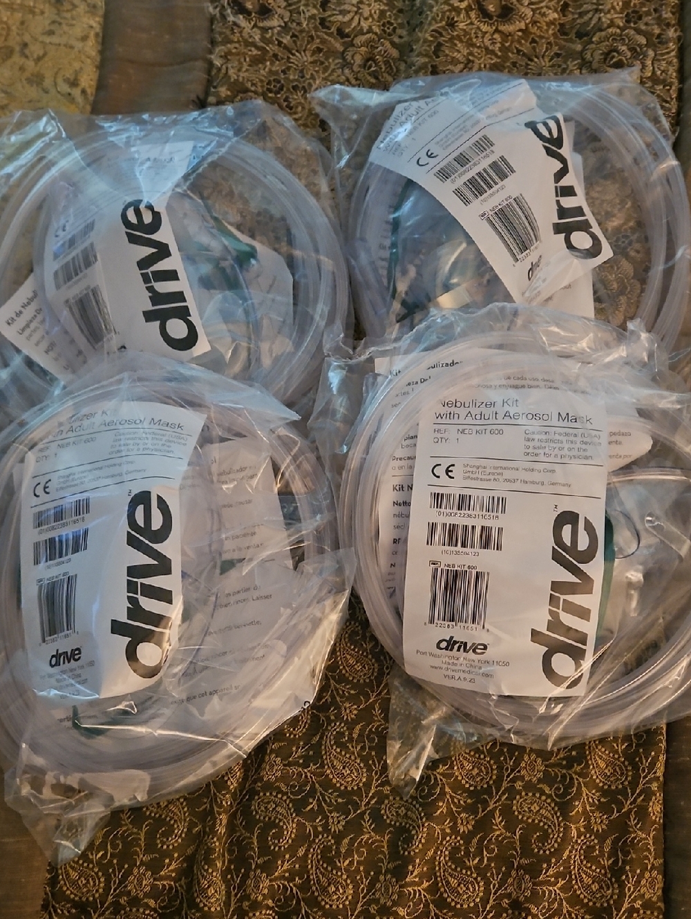 Lot Of 4-Drive Nebulizer Kit with Adult Aerosol Mask - Clear Tubing.NEW IN PACK!